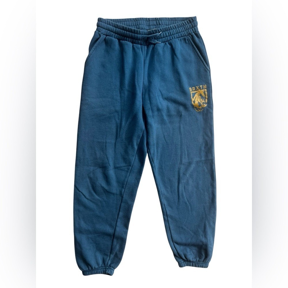 Brixton Mens Jogger Sweatpants Teal Blue Gold‎ Crest Logo Fleece Small
